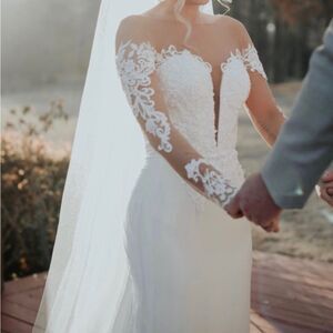 Galina Signature Long‎ Sleeve Ivory Sheer Beaded Wedding Dress Davids Bridal 4